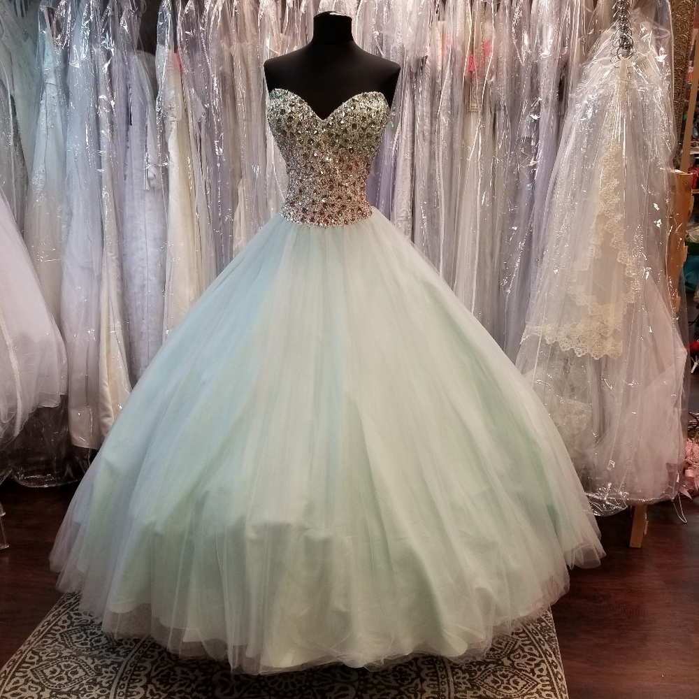 Mint Green Gemstone Tulle Ballgown
